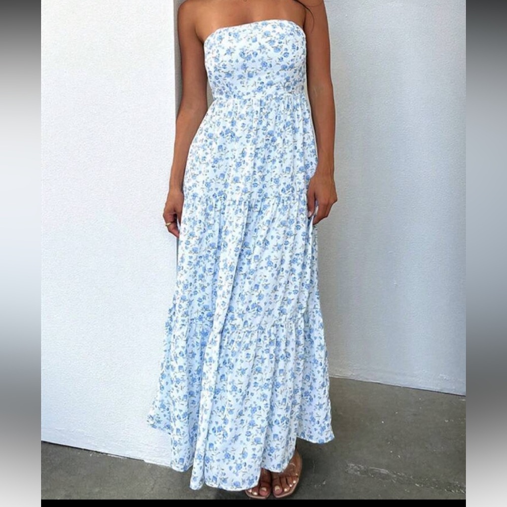 Floral Blue and White Maxi Dress